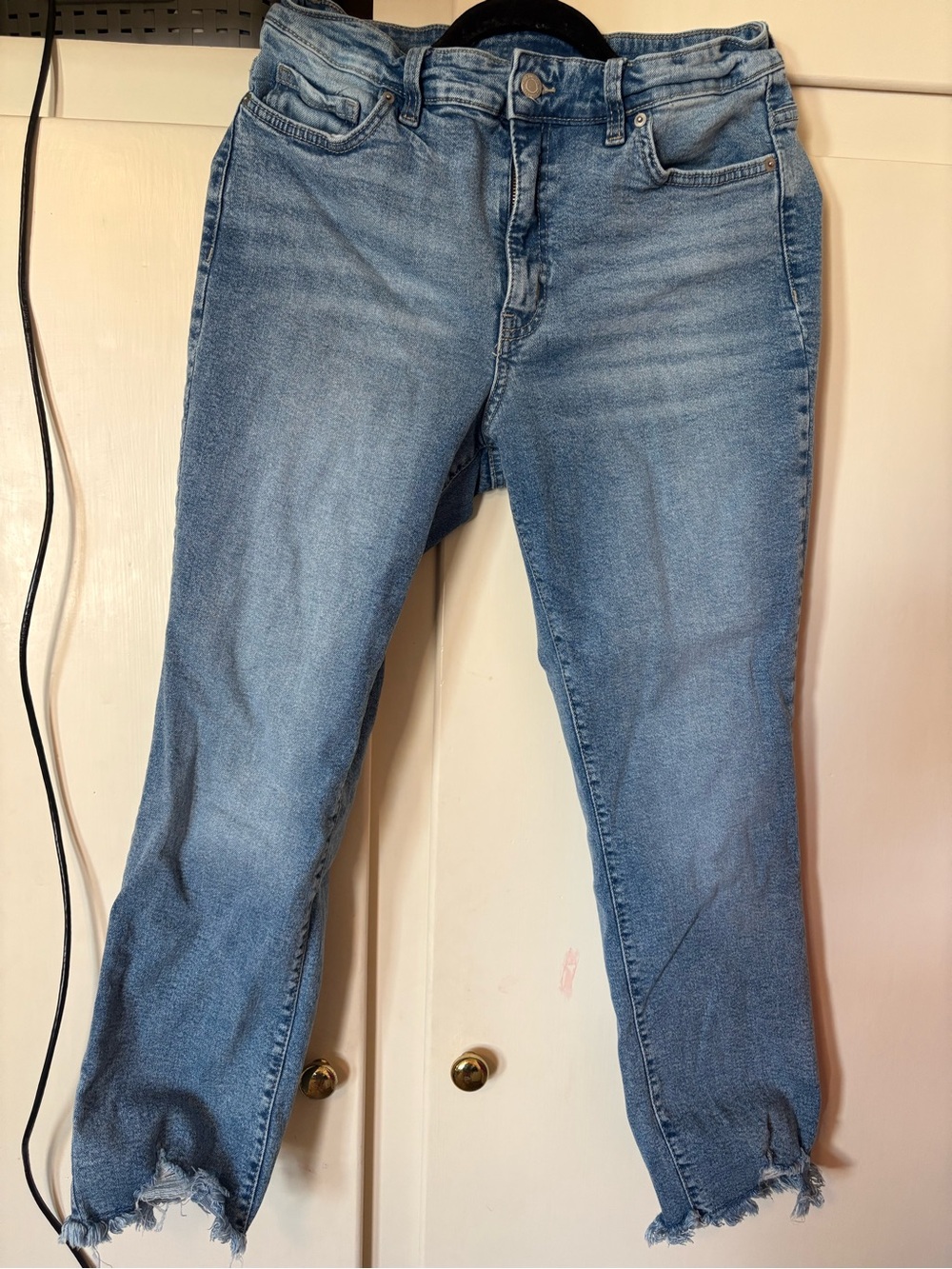 Time and Tru Light Blue Straight Leg Jeans with Frayed Hem